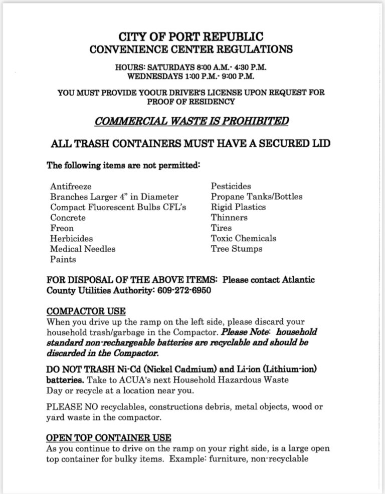 New Rules & Regulations for the Transfer Station City of Port Republic