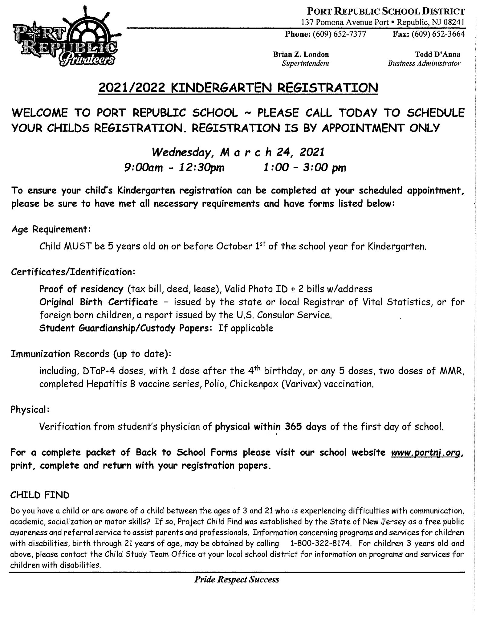 Port Republic School Kindergarten Registration {3/24/2021} City of