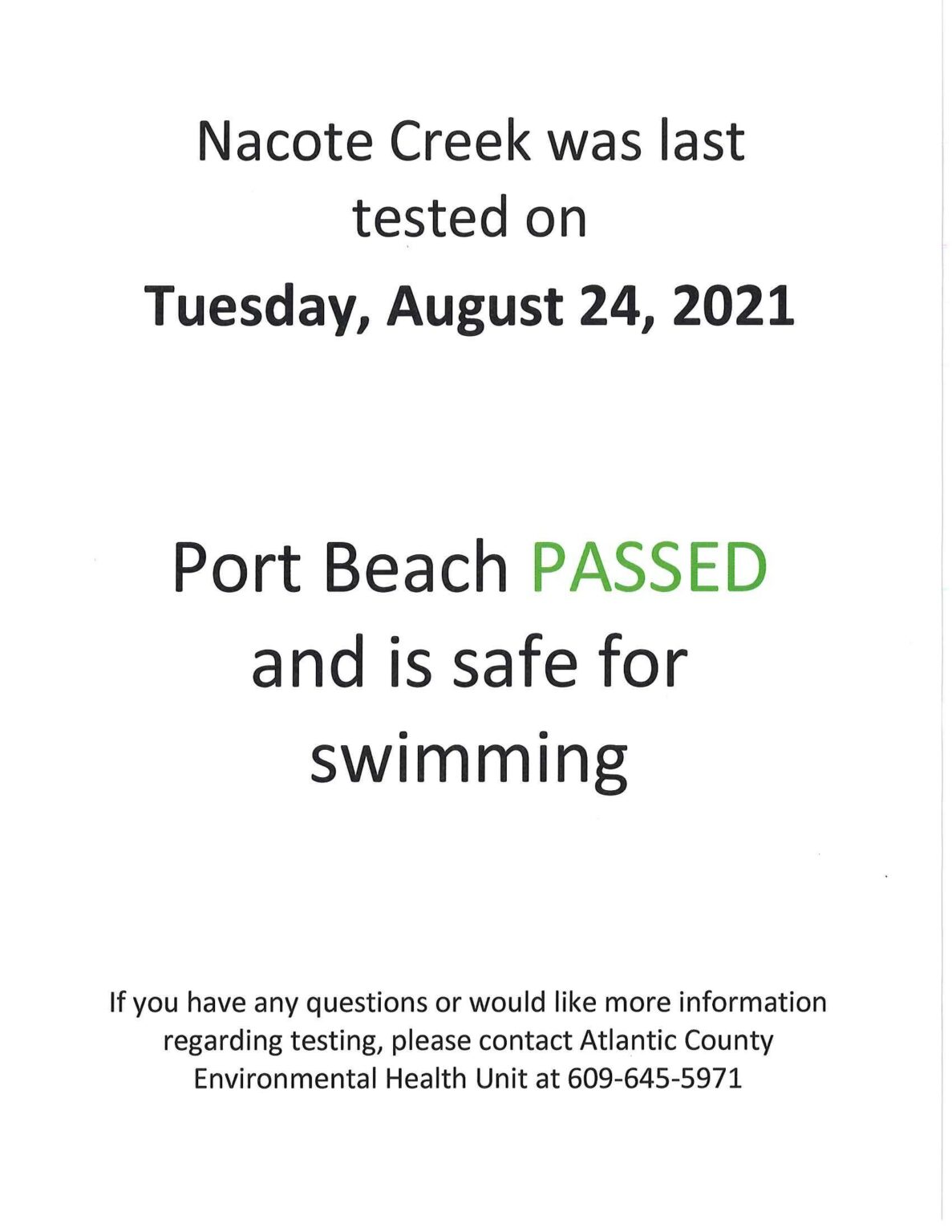 Beach Reopening Wednesday, August 25th City of Port Republic