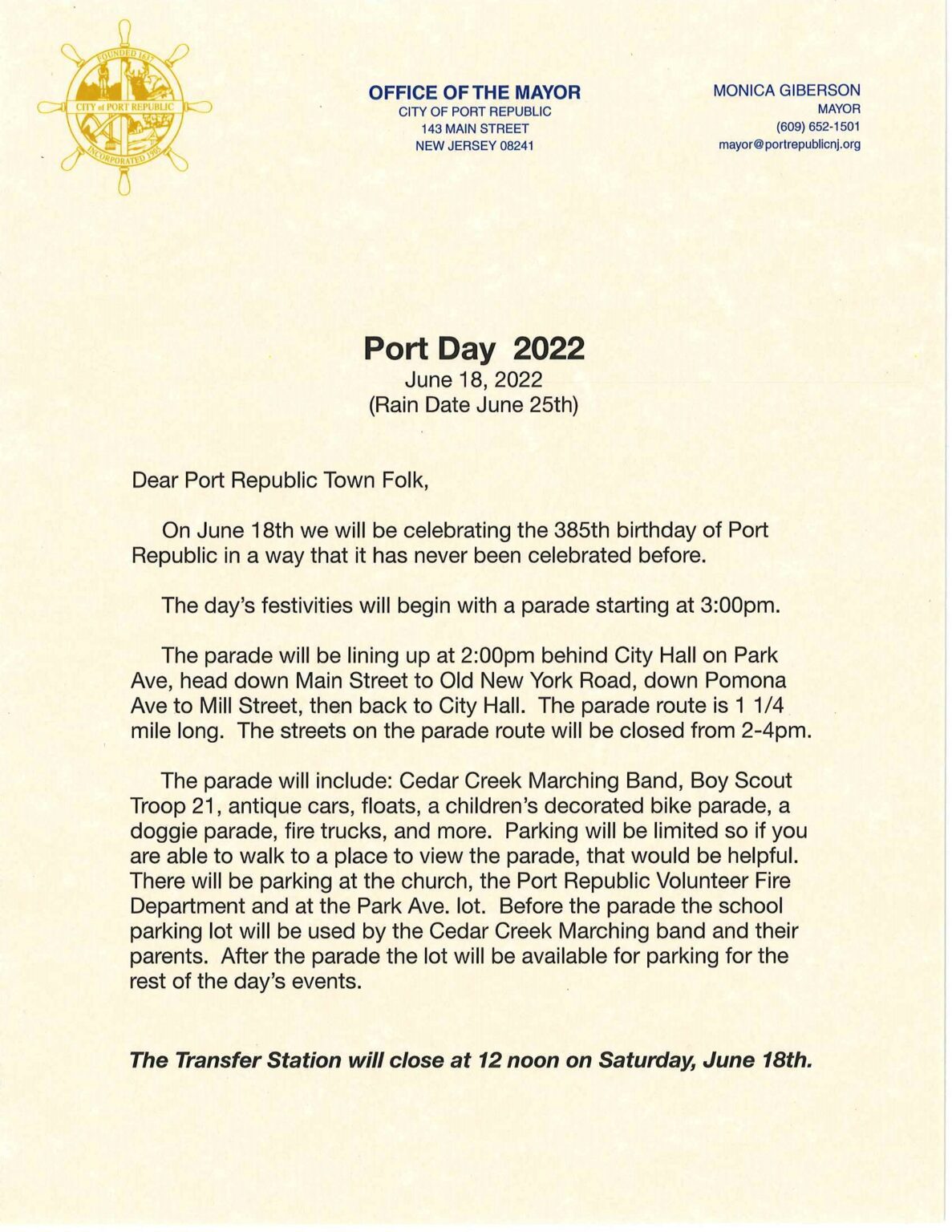 Port Day 2022 Information City of Port Republic