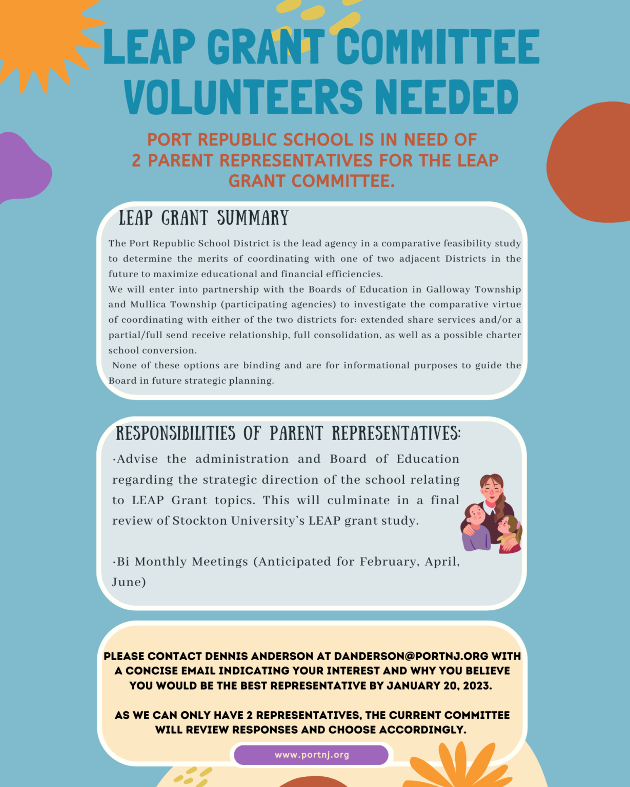 Port Republic School LEAP Grant Volunteers Needed City of Port Republic