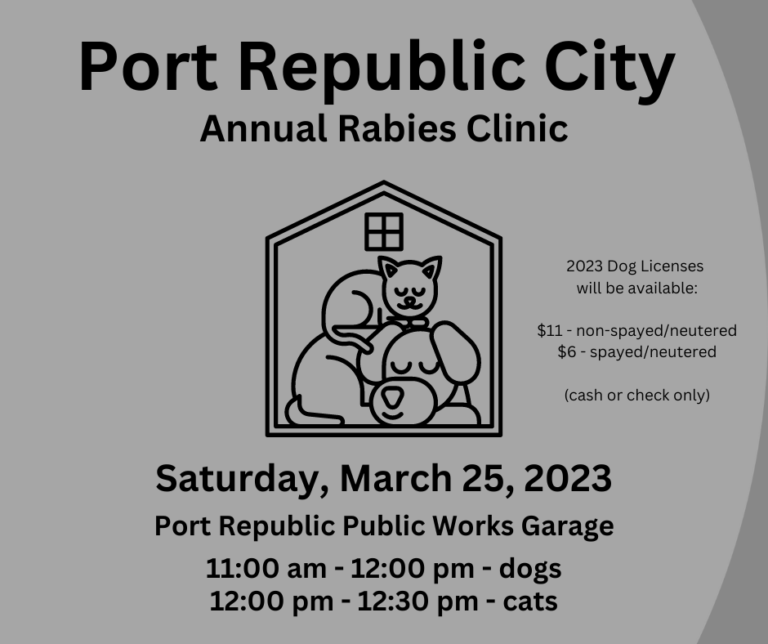 2023 FREE Rabies Clinic 3/25/2023 City of Port Republic