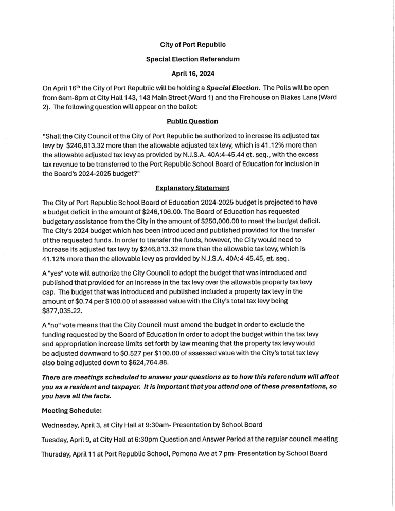 March 30, 2024 City of Port Republic